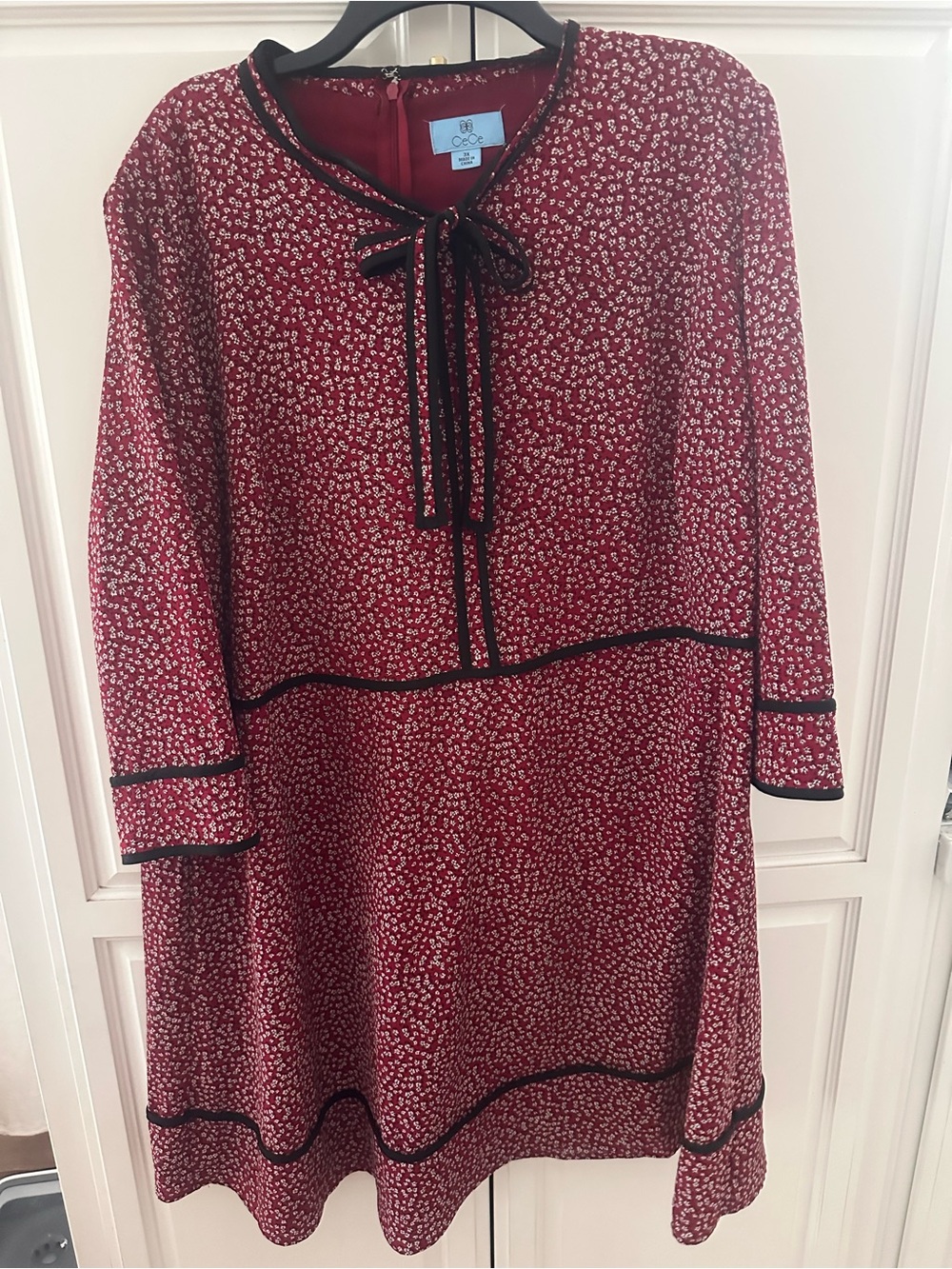 CeCe Red Floral Tie-Neck Blouse